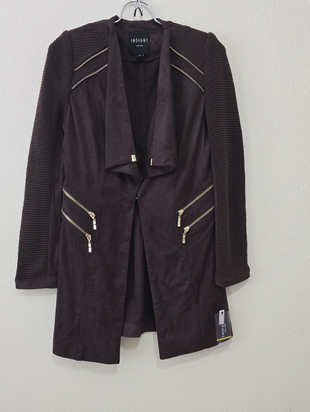Insight Brown Draped Suede-Look Jacket with Knit Sleeves 6